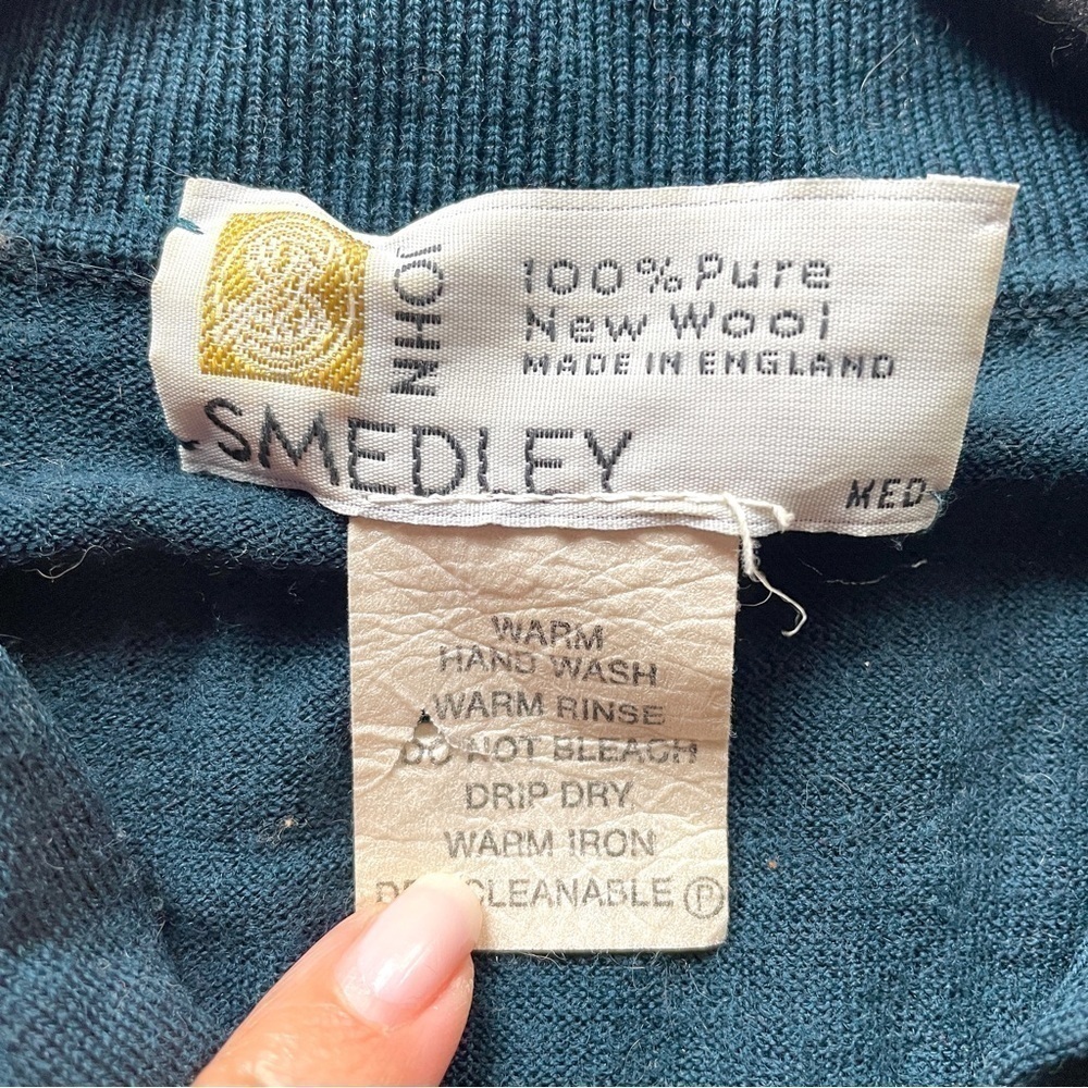 Vintage John Smedley Teal Wool Long Sleeve Polo Bodysuit - S 🇬🇧 - Picture 6 of 10